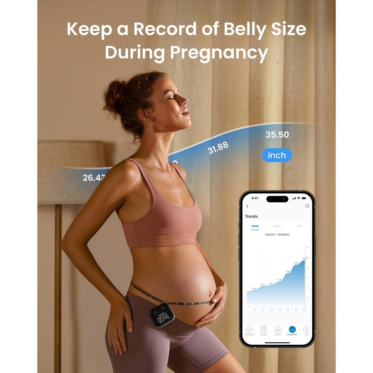 RENPHO Smart Body Measuring Tape for Weight Loss, Rechargeable, LED Display