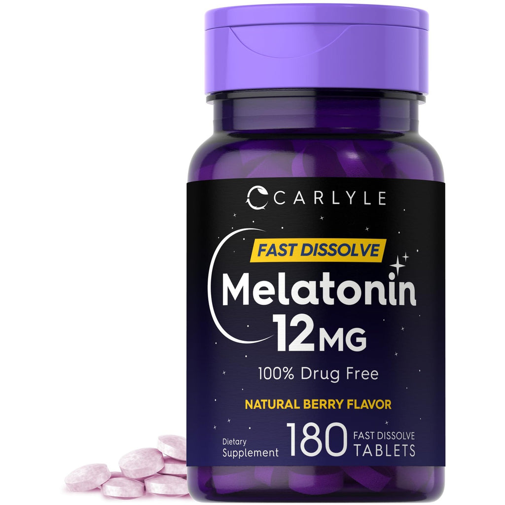 Carlyle Melatonin 12 mg Fast Dissolve 300 Tablets | Drug Free | Natural Berry Flavor | Vegetarian, Non-GMO, Gluten Free