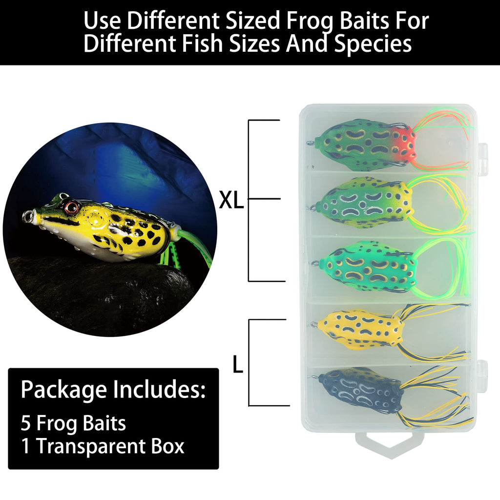 5Pcs Topwater Hollow Body Frog Lures Set with Box