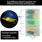 5Pcs Topwater Hollow Body Frog Lures Set with Box