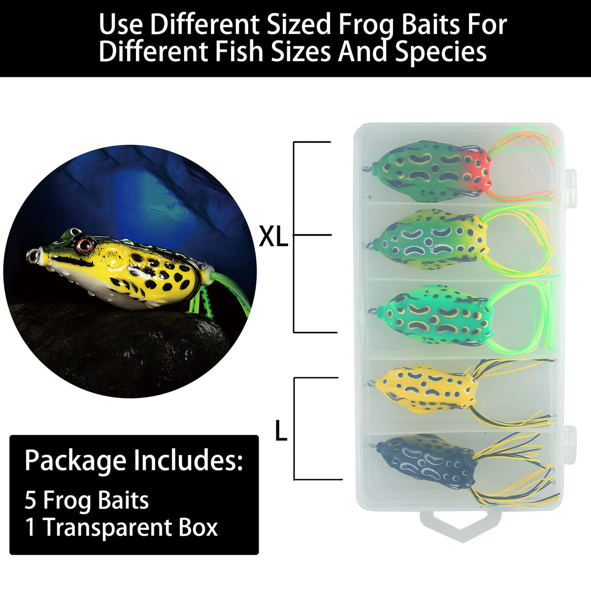 5Pcs Topwater Hollow Body Frog Lures Set with Box