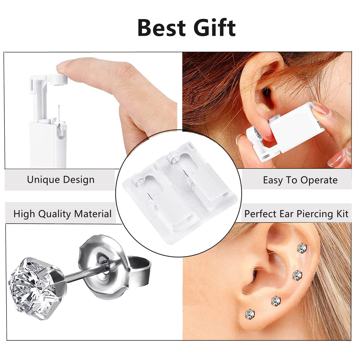 HYJLPAF Ear Piercing Kit, 4 Pack Self Piercing Gun with 5mm Earring Studs