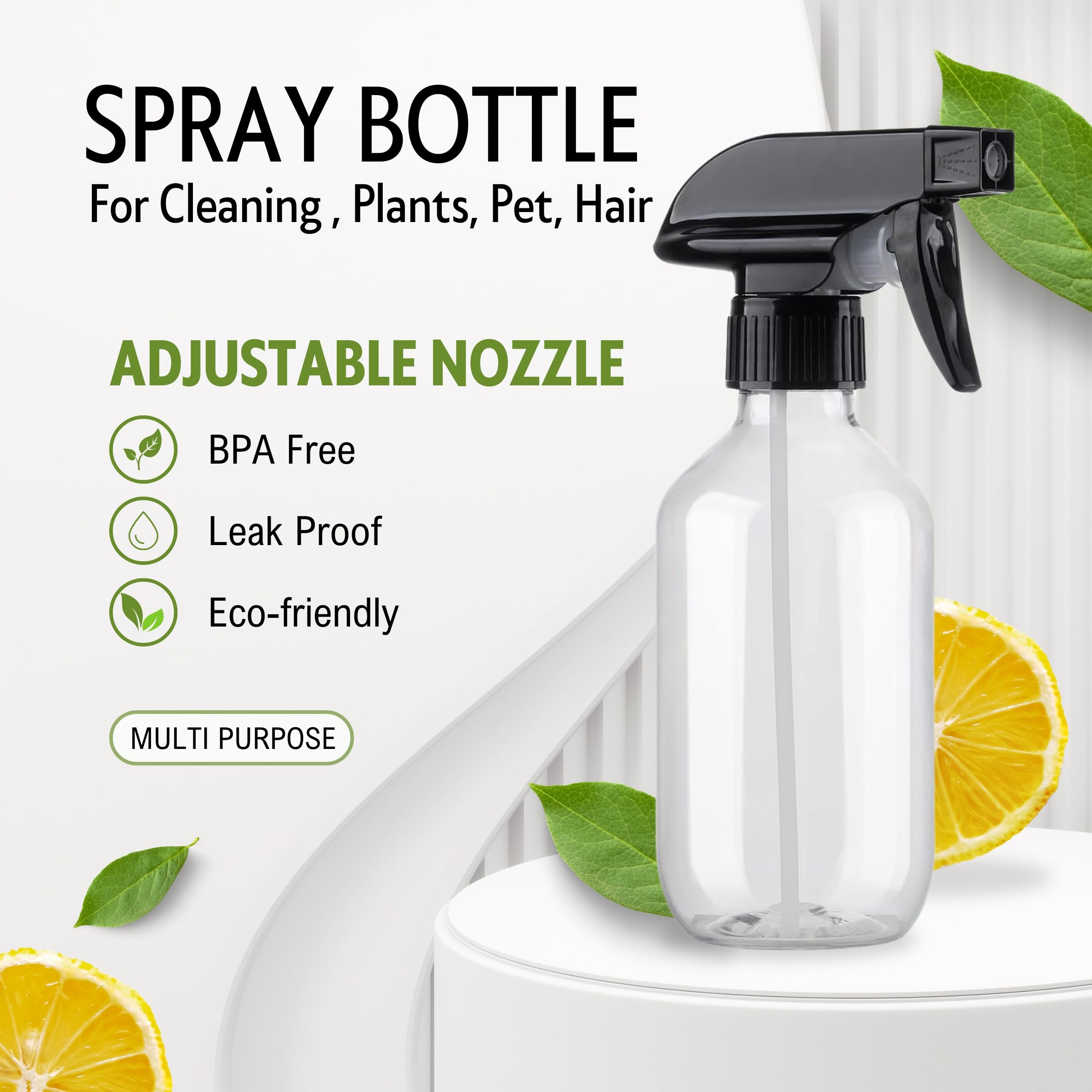 Plastic Spray Bottles for plant - 2Pack/10oz/300ml - Small Spray Bottles | Mist Stream - No Clog No Leak, Easy to Grip with Adjustable Nozzle for Hair, Cooking, Cleaning - BPA Free