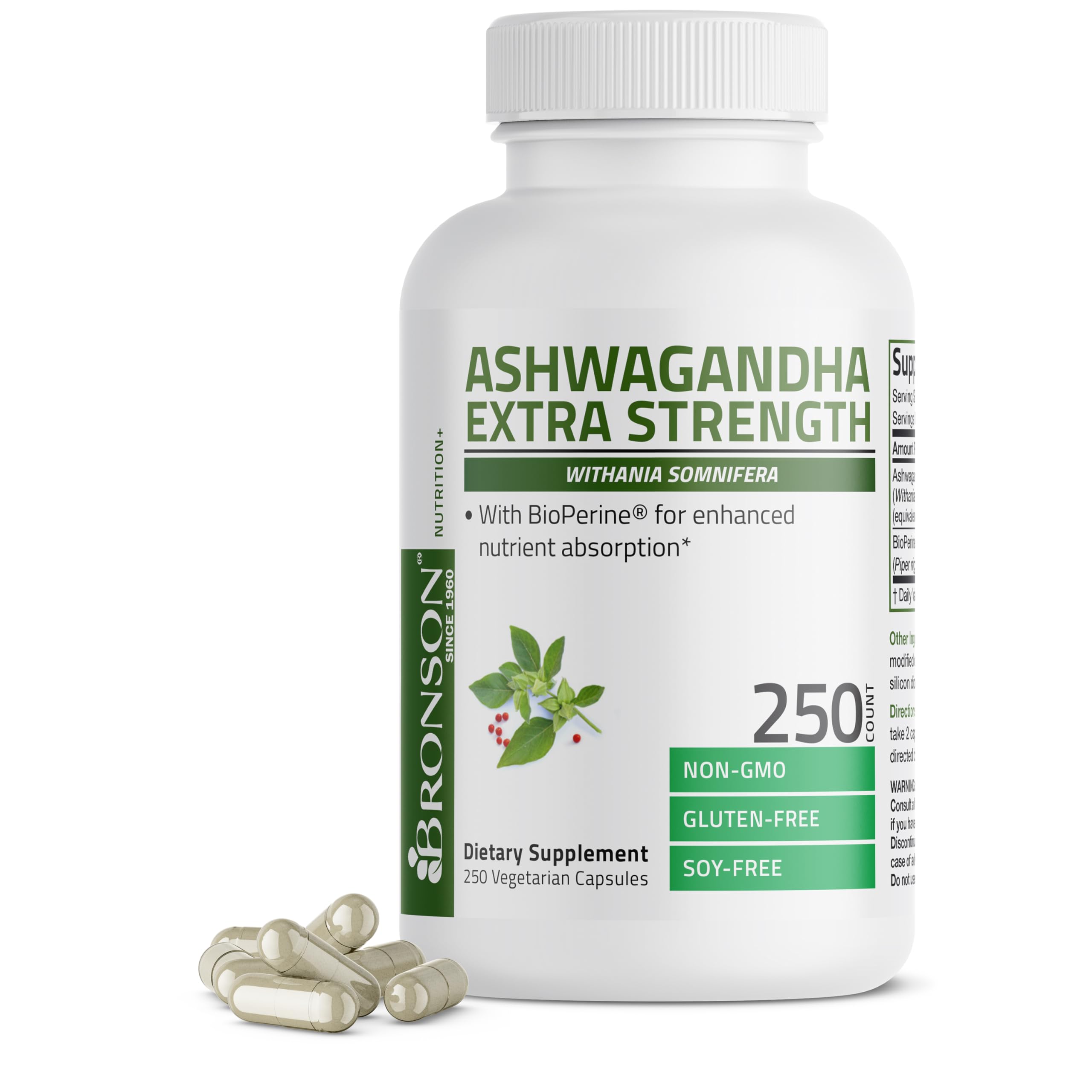 Bronson Ashwagandha Extra Strength Stress & Mood Support 360 Capsules | Vegetarian, Non-GMO, Gluten-Free, Soy-Free, BioPerine for High Absorption