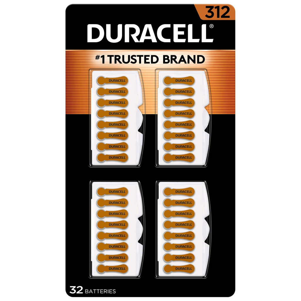 Duracell Hearing Aid Batteries Brown Size 312, 32 Count Pack, 312A Size Hearing Aid Battery with Long-Lasting Power, Extra-Long EasyTab Install for Hearing Aid Devices