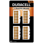 Duracell Hearing Aid Batteries Brown Size 312, 32 Count Pack, 312A Size Hearing Aid Battery with Long-Lasting Power, Extra-Long EasyTab Install for Hearing Aid Devices