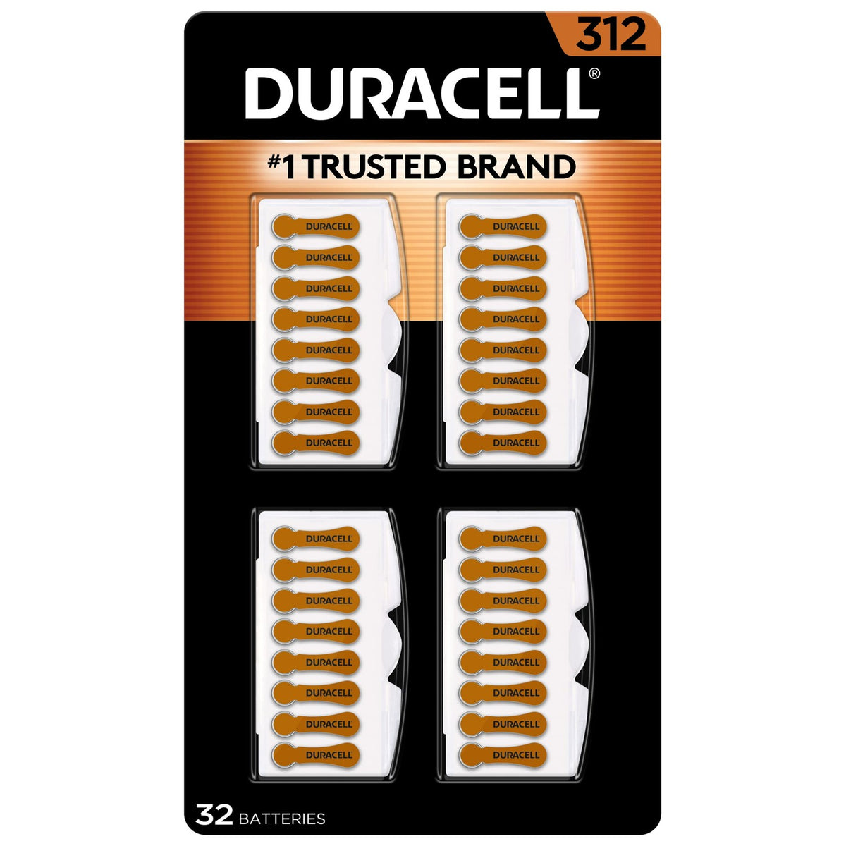 Duracell Hearing Aid Batteries Brown Size 312, 32 Count Pack, 312A Size Hearing Aid Battery with Long-Lasting Power, Extra-Long EasyTab Install for Hearing Aid Devices