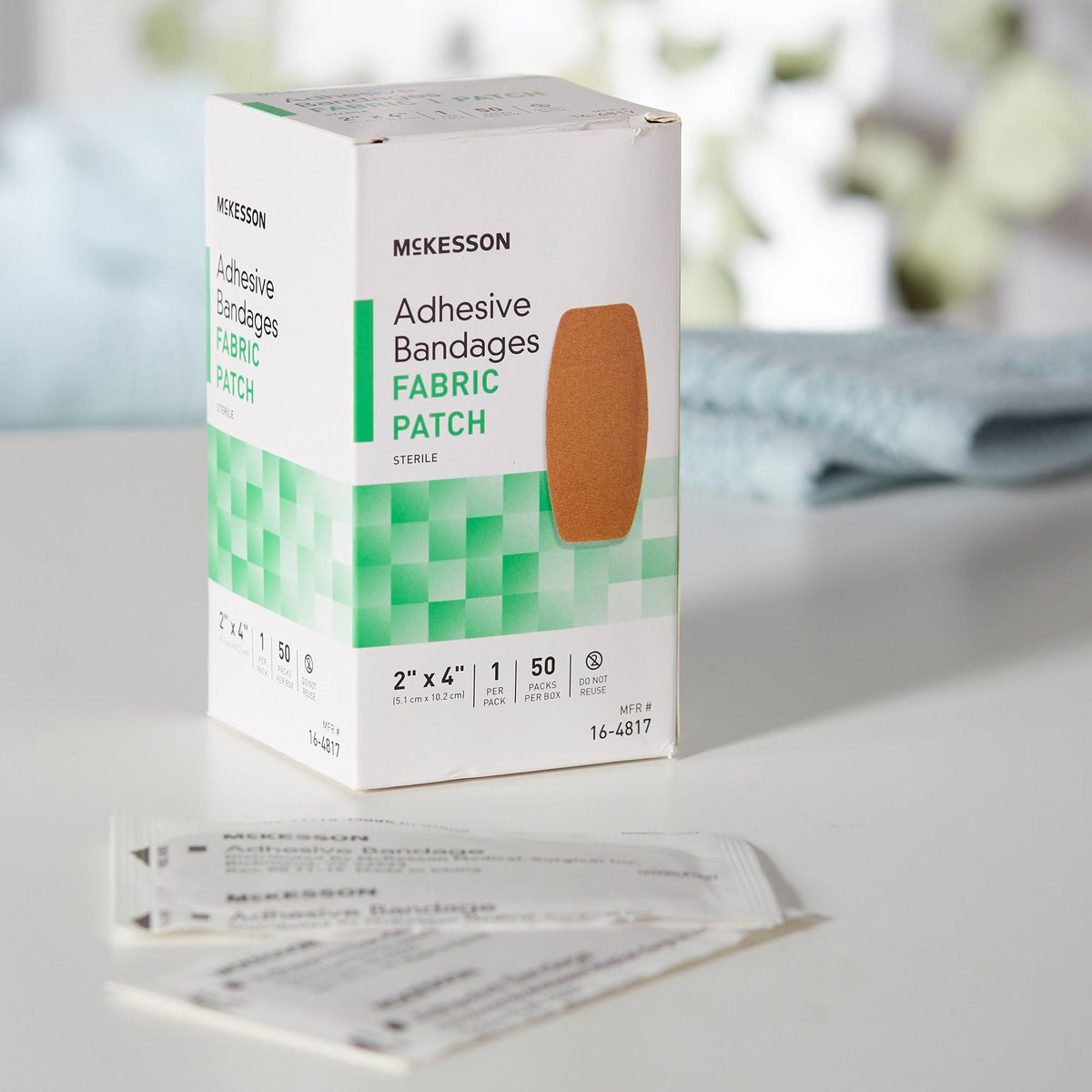 McKesson Adhesive Bandages, Sterile, Fabric, Tan, 2 x 4 in, 50 ct