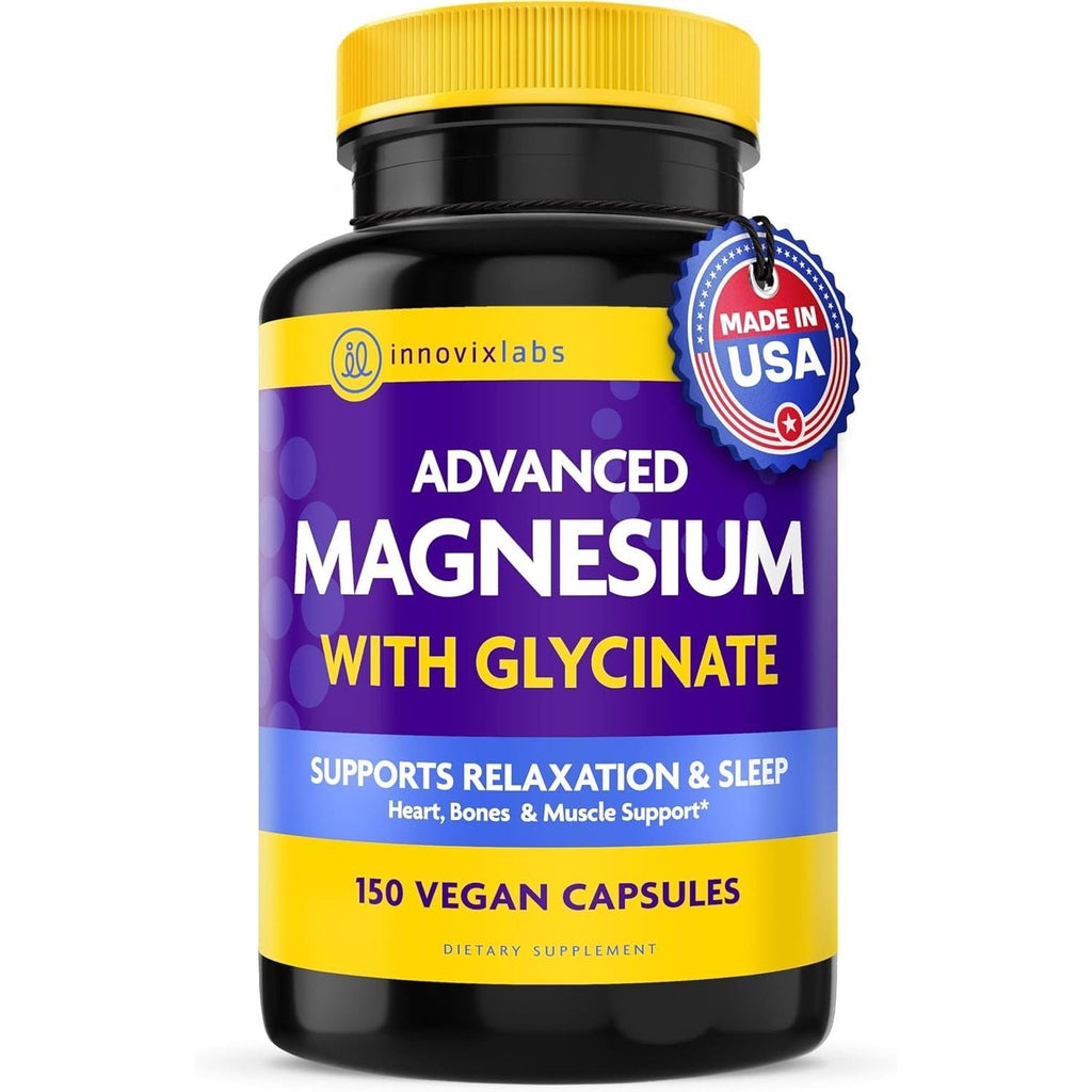 Buy now InnovixLabs Advanced Magnesium Capsules - 150 Ct, 210 mg - Chelated Glycinate and Malate - High Absorption, Promotes Relaxation, Bones, Muscle Health, Vegan Malate Sleep Supplement at indiglob india