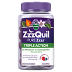 ZzzQuil PURE Zzzs Triple Action, Melatonin Gummies, Melatonin 6mg, 3X Melatonin, Sleep Aid with Ashwagandha, Calm Mood, Antioxidant Action, Sleep Aids for Adults, 60 Sleep Gummies