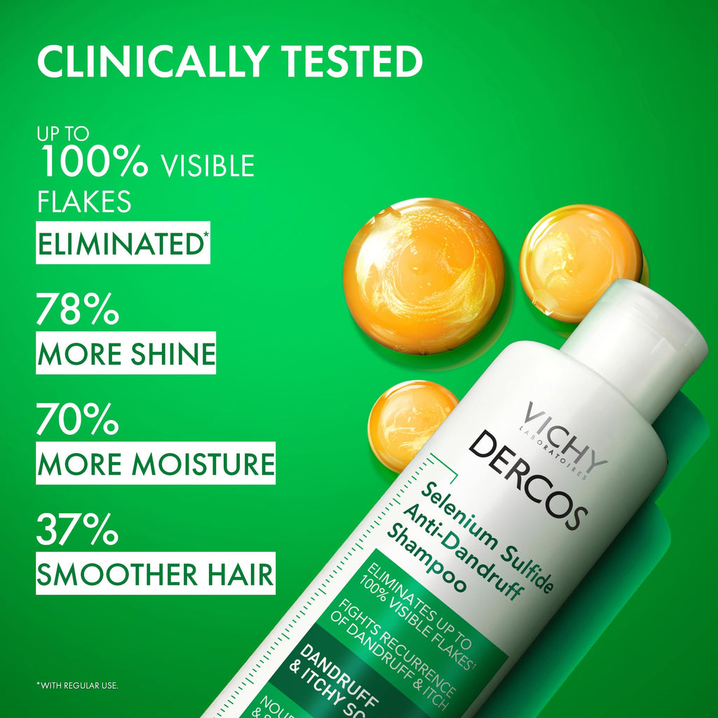 Vichy Dercos Dandruff Shampoo, Antifungal Itchy Scalp Treatment for Men & Women, Clinical Strength Selenium Sulfide, Formulated with Niacinamide & Salicylic Acid, Color Safe, Dermatologist Recommended