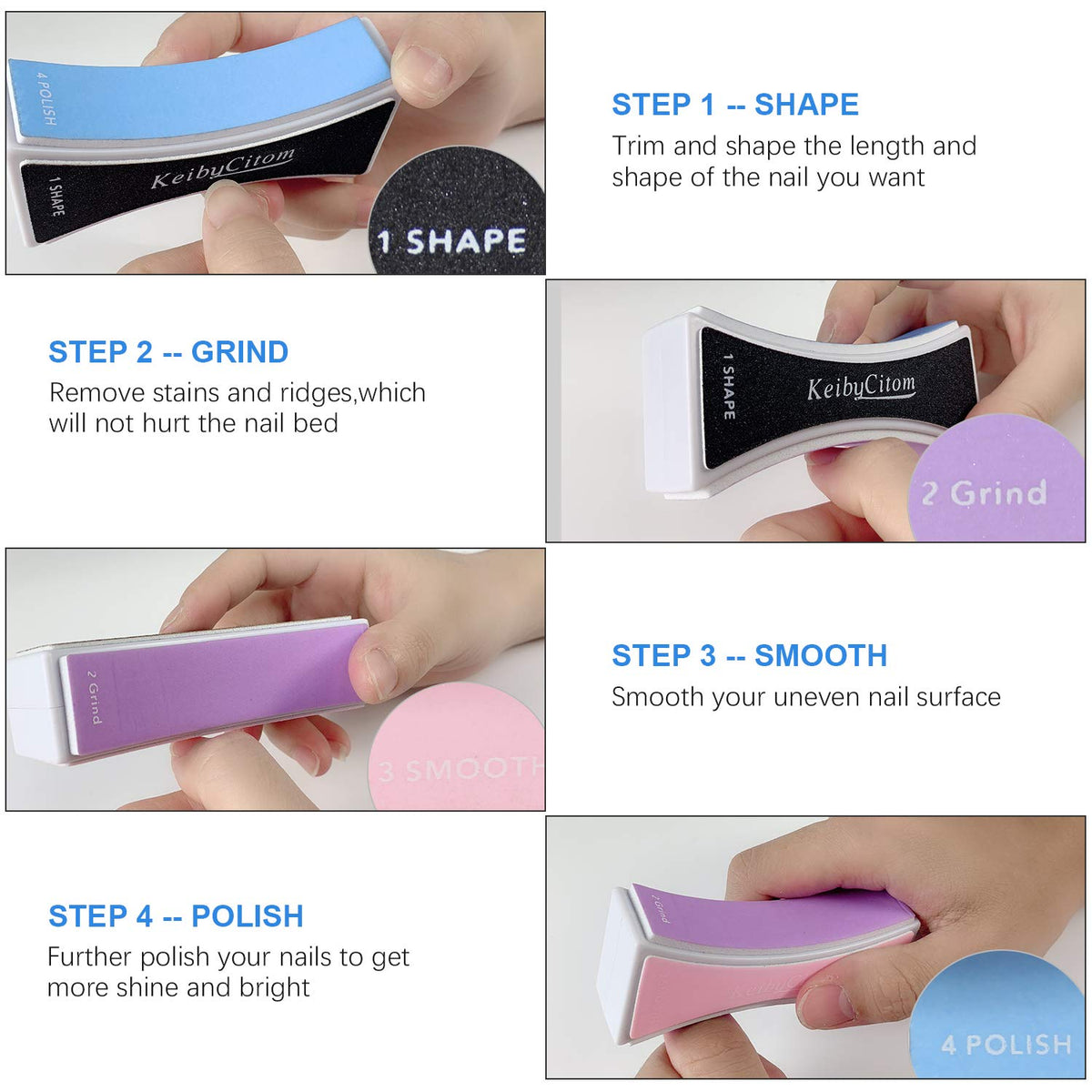 Nail Files and Buffers - Professional Nail Buffer Block for Shaping Polishing, New Natural Nail Polisher with 4 Sides for Nail Art Gel Suit for Home Salons Use (2 Pcs)