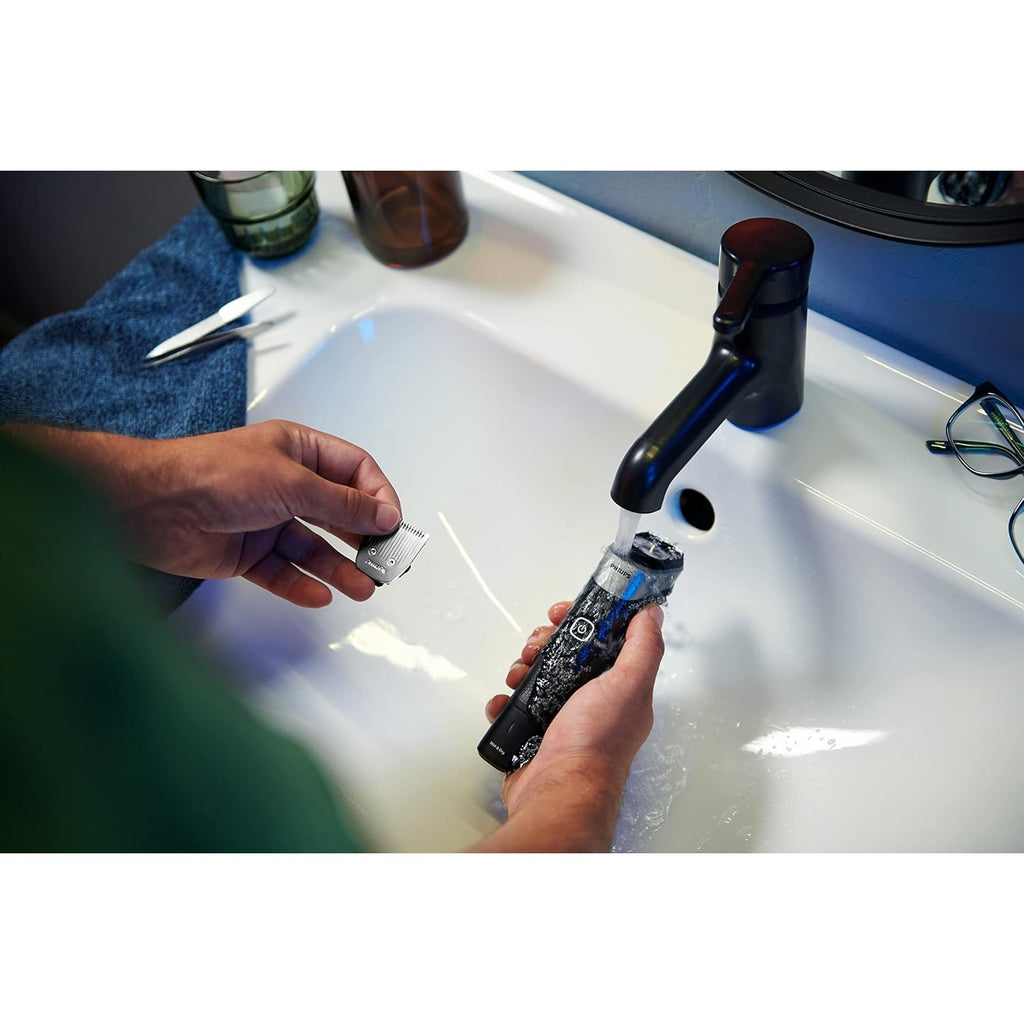 Buy now Philips Norelco Multigroom 5000 Series, All-in-One Trimmer and Hair Clipper, 18-Piece Men's Grooming Kit for Beard, Face, Hair, Body and Intimate Areas, No Blade Oil Needed, Model MG5910/49 at indiglob india