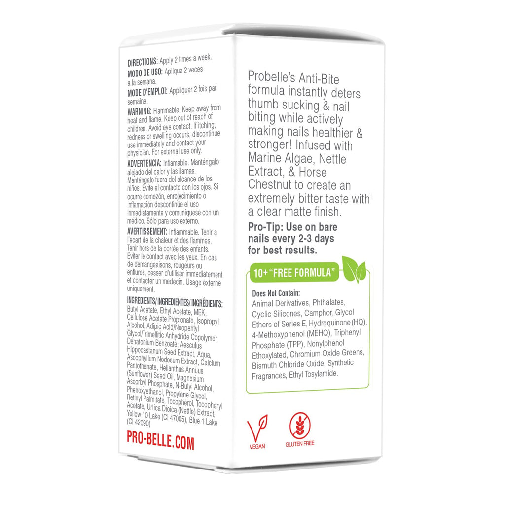 Probelle Anti-Bite, Nail Biting Treatment for Kids & Adults to Quit habit, No Bite Nail Polish Deterrent, Thumb Guard & Prevents Finger Sucking, Bitter Taste Nail Care, For Ages 3+, 0.5 fl oz (15 ml)