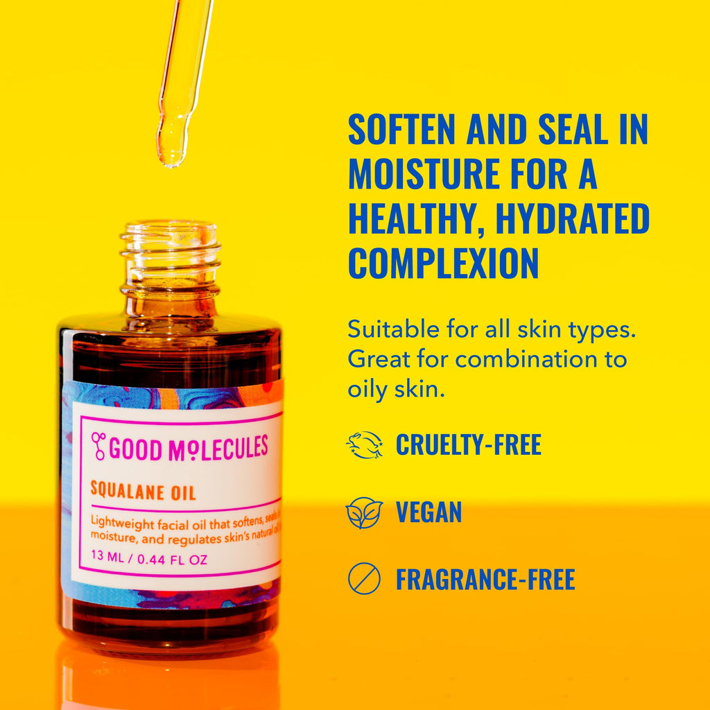 Good Molecules Squalane Oil for Face, Lightweight Facial Oil, 13 ml | Lightweight facial oil that softens and moisturizes skin. Suitable for all skin types.