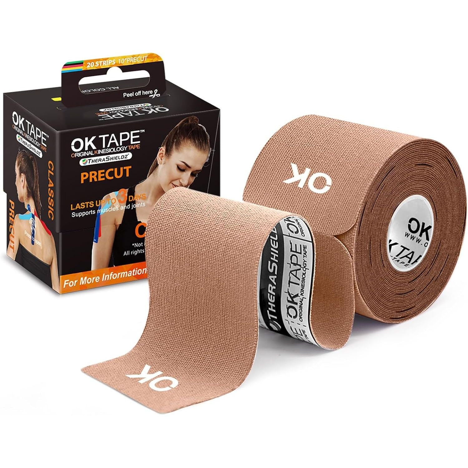 Buy now OK TAPE Kinesiology Tape 10 inches Precut, 20 Strips, Cotton Elastic Athletic Tape Latex Free, 2in x 16ft, Black 20 Count (Pack of 1) Beige at indiglob india