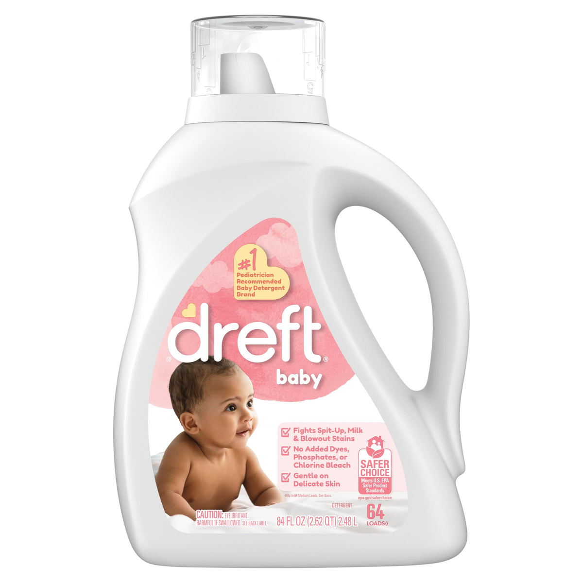 Dreft Liquid Laundry Detergent for Babies, tackles 100% of common baby stains, Unscented Laundry Detergent, 84 fl oz, 64 Loads