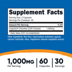 Nutricost Cognizin Citicoline (CDP-Choline) 1000mg, 60 Capsules, Vegan