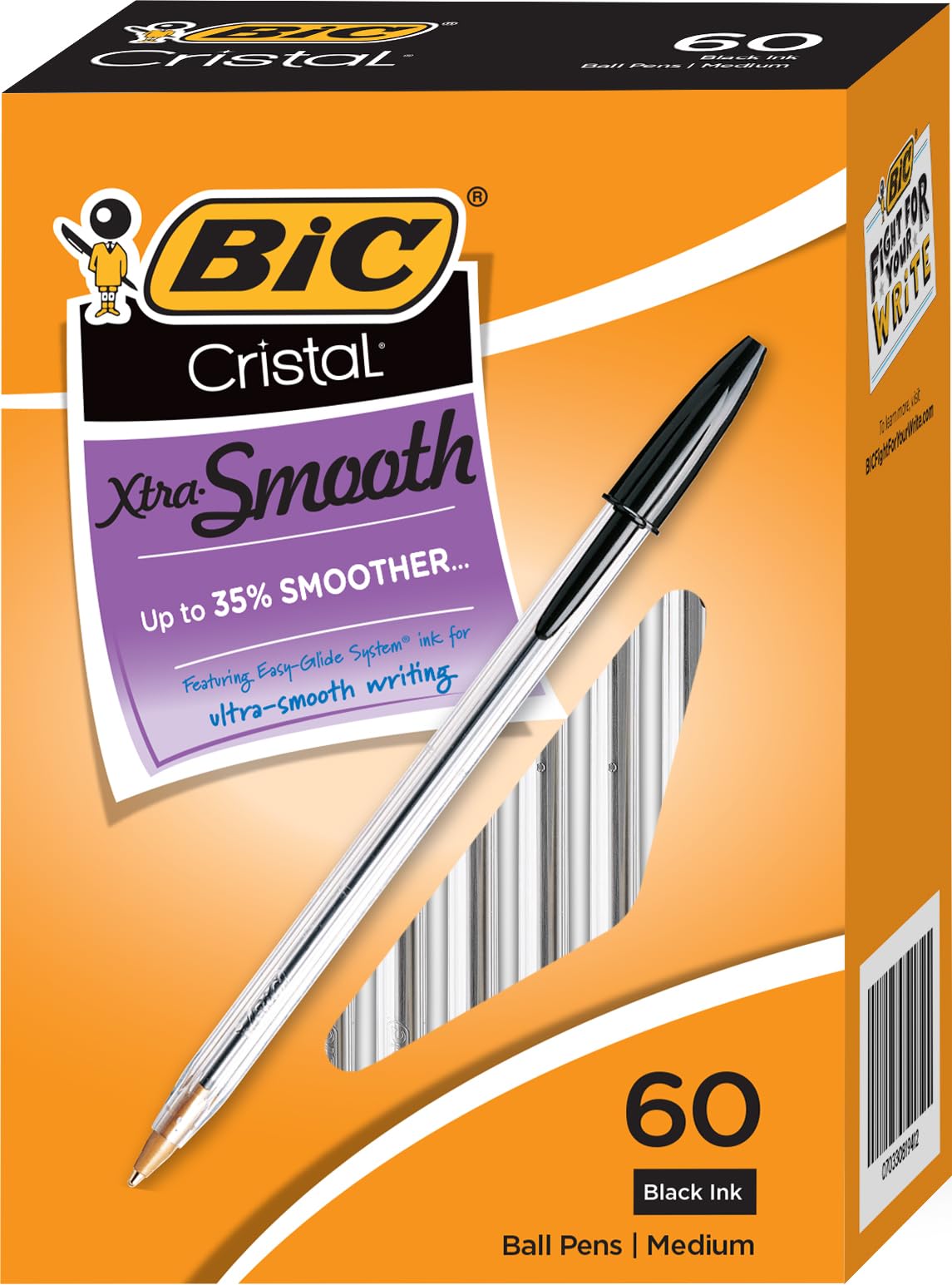 BIC Cristal Xtra Smooth Ballpoint Pen, 1mm Medium Point, Black Ink, 60 Pack