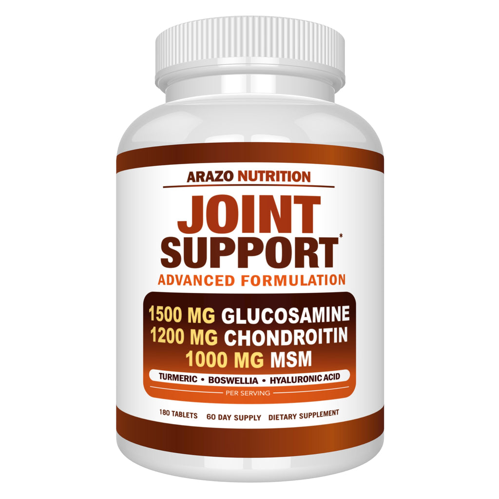 Arazo Nutrition Glucosamine Chondroitin Turmeric Msm Boswellia - Joint Support Supplement for Relief for Bones, Back, Knees, Hands (180 Tablets)