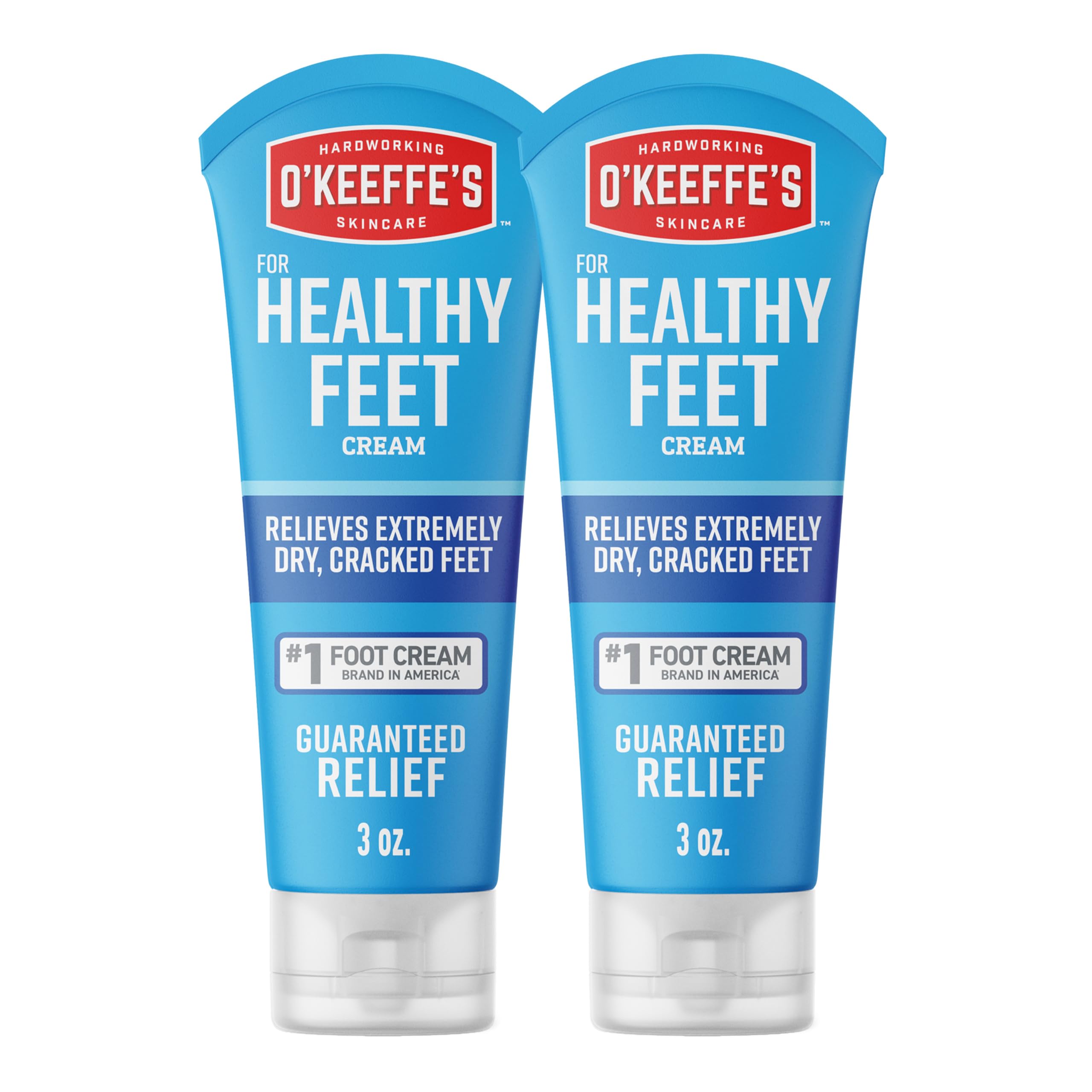 O'Keeffe's for Healthy Feet Foot Cream, 3 oz Tube, 2-Pack, Non-Greasy | for Extremely Cracked, Dry Feet, Hypoallergenic, Unscented, Instantly Boosts and Retains Moisture Levels