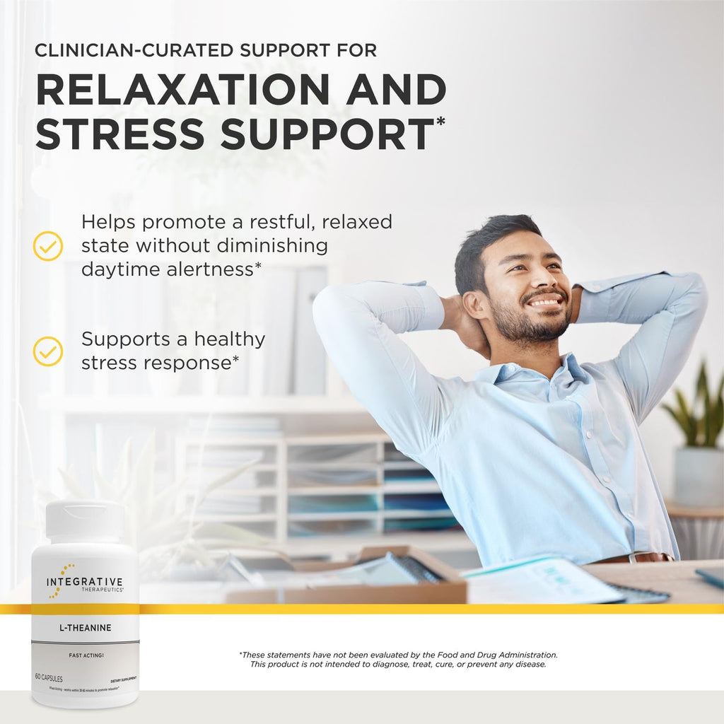 Integrative Therapeutics L-Theanine - Amino Acid Supplement for Stress & Relaxation Support* - Vegan, Gluten-Free & Dairy-Free - Third-Party Tested - 60 Capsules (30 Servings)