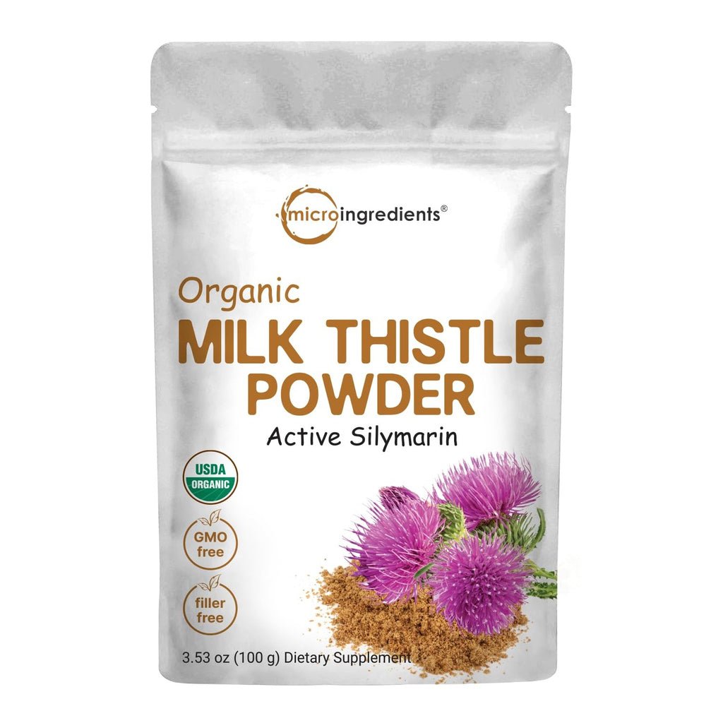 Organic Milk Thistle Tea Powder, 3.5 ounces | Up to 400 Servings | Premium Milk Thistle Liver Detox Supplement | Contains 80% Active Silymarin | Non-GMO, Vegan Friendly, Eco-Friendly Recyclable Bags