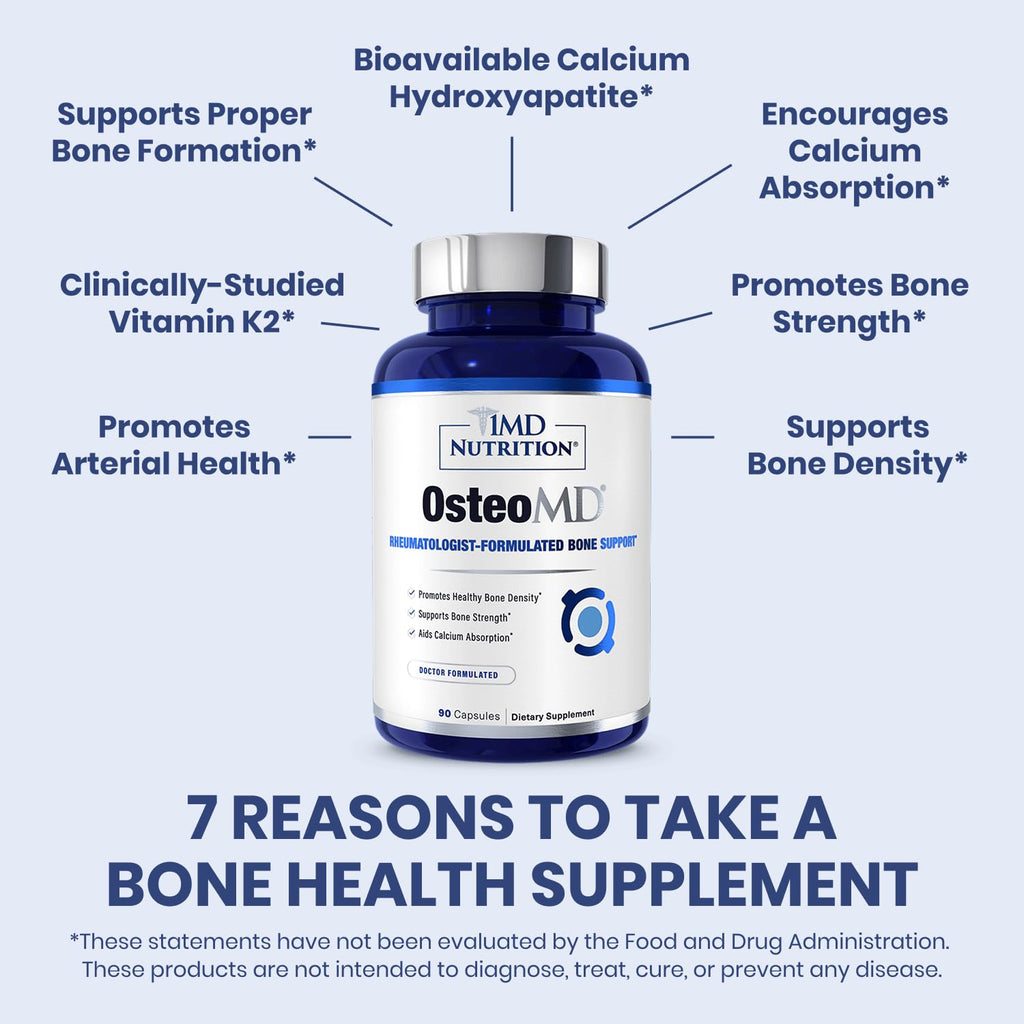 1MD Nutrition OsteoMD for Comprehensive Support - Supplement for Women and Men - Promote Density w/Vitamin D - Hydroxyapatite w/Vitamin D3 & K2-90 Capsules