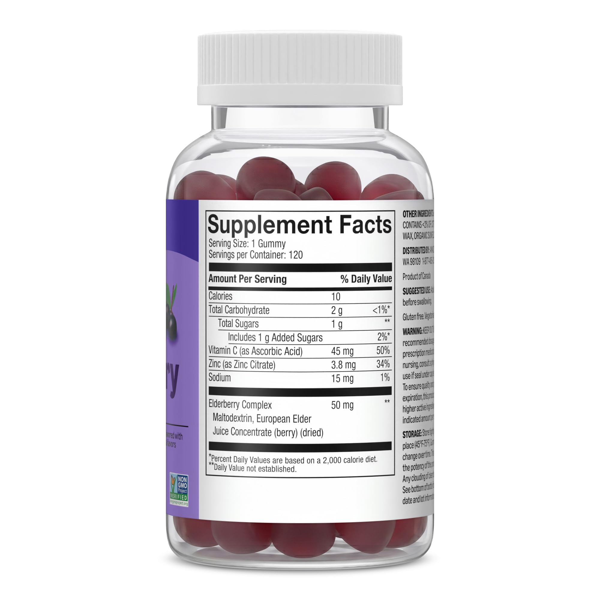 Amazon Basics Adult Elderberry 50 mg Gummy, 120 Count