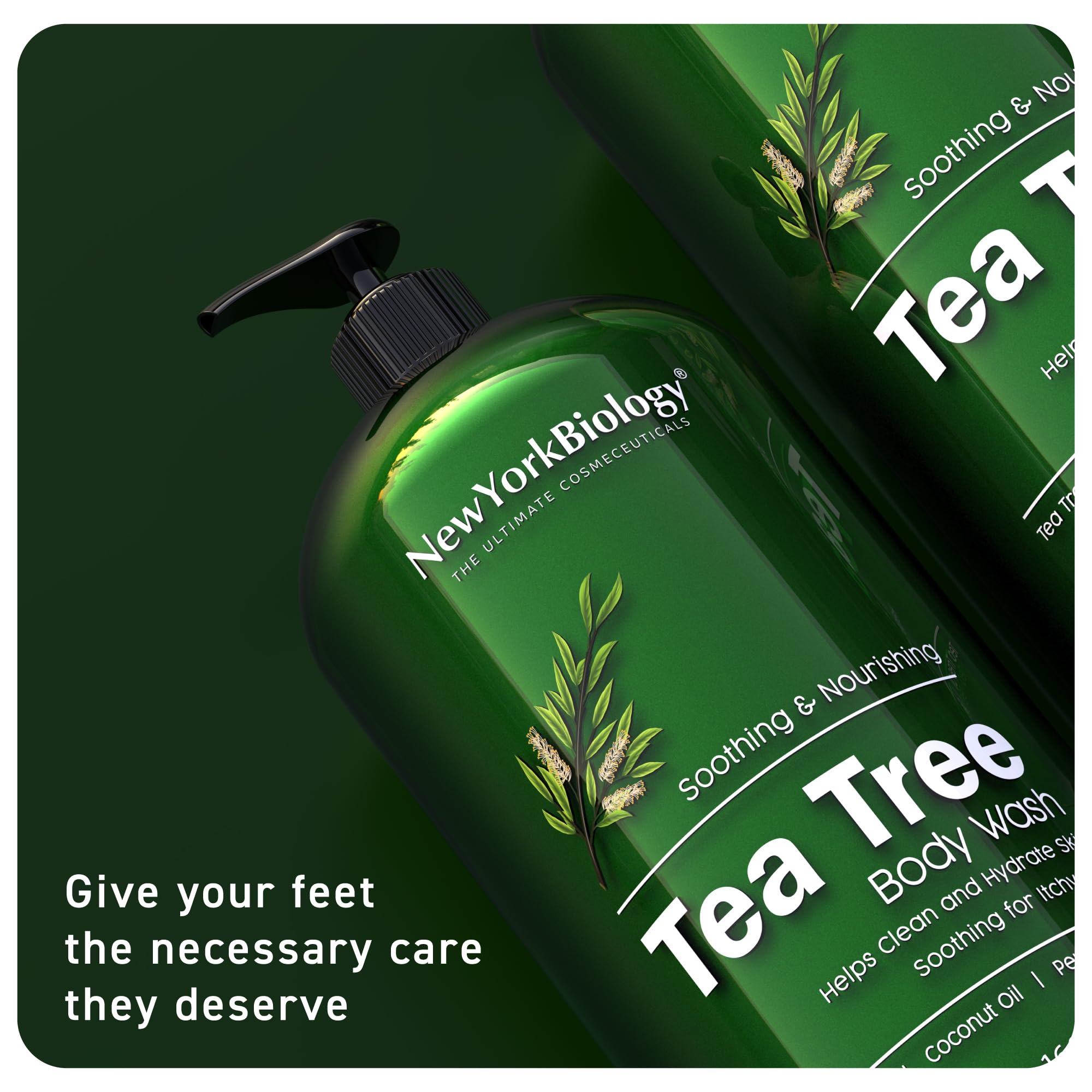 New York Biology Tea Tree Body Wash for Men & Women - 16.9 Fl Oz | Moisturizing Body Wash Helps Soothe the Skin, Refreshing & Hydrating Cleanser for Body & Feet