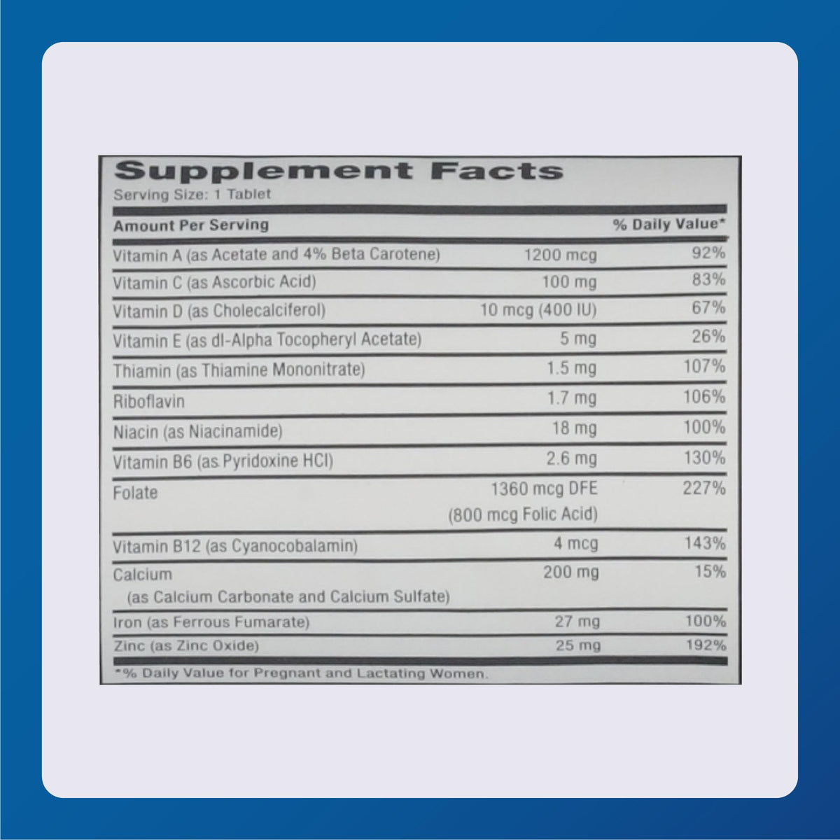 MAJOR Prenatal Tablets for Pregnant and Lactating Women - Dietary Supplement - 100 Count