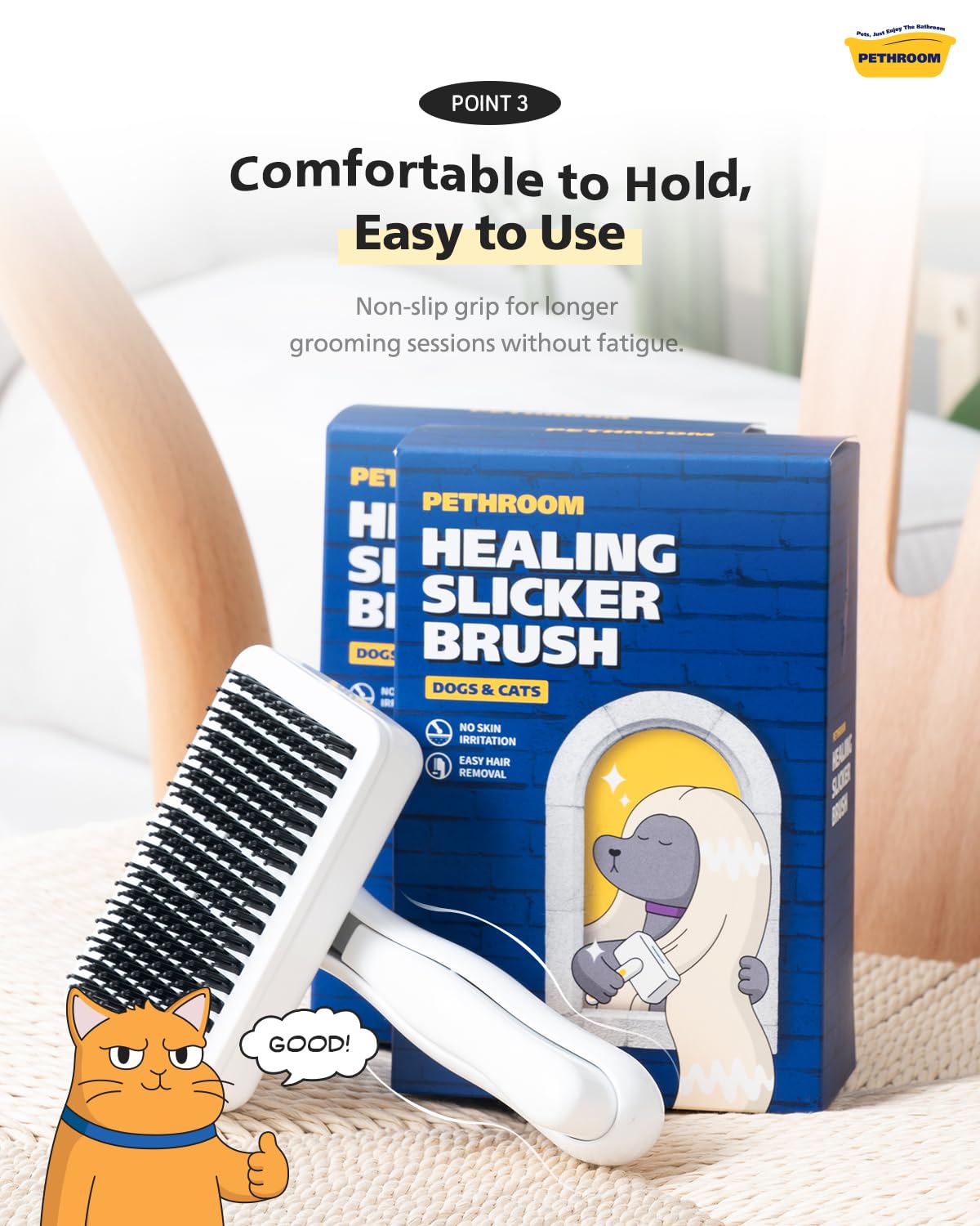 PETHROOM Self-Cleaning Slicker Brush for Dogs & Cats