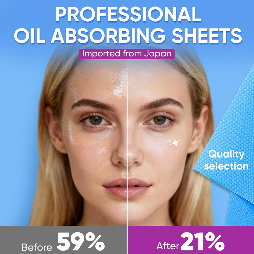 KINESHINE 300Pcs High-Performance Oil Absorbing Sheets for Face | Makeup Friendly, Oil Blotting Sheets for Face, Blotting Papers for Oily Skin, Travel-Friendly, Suitable for men & women