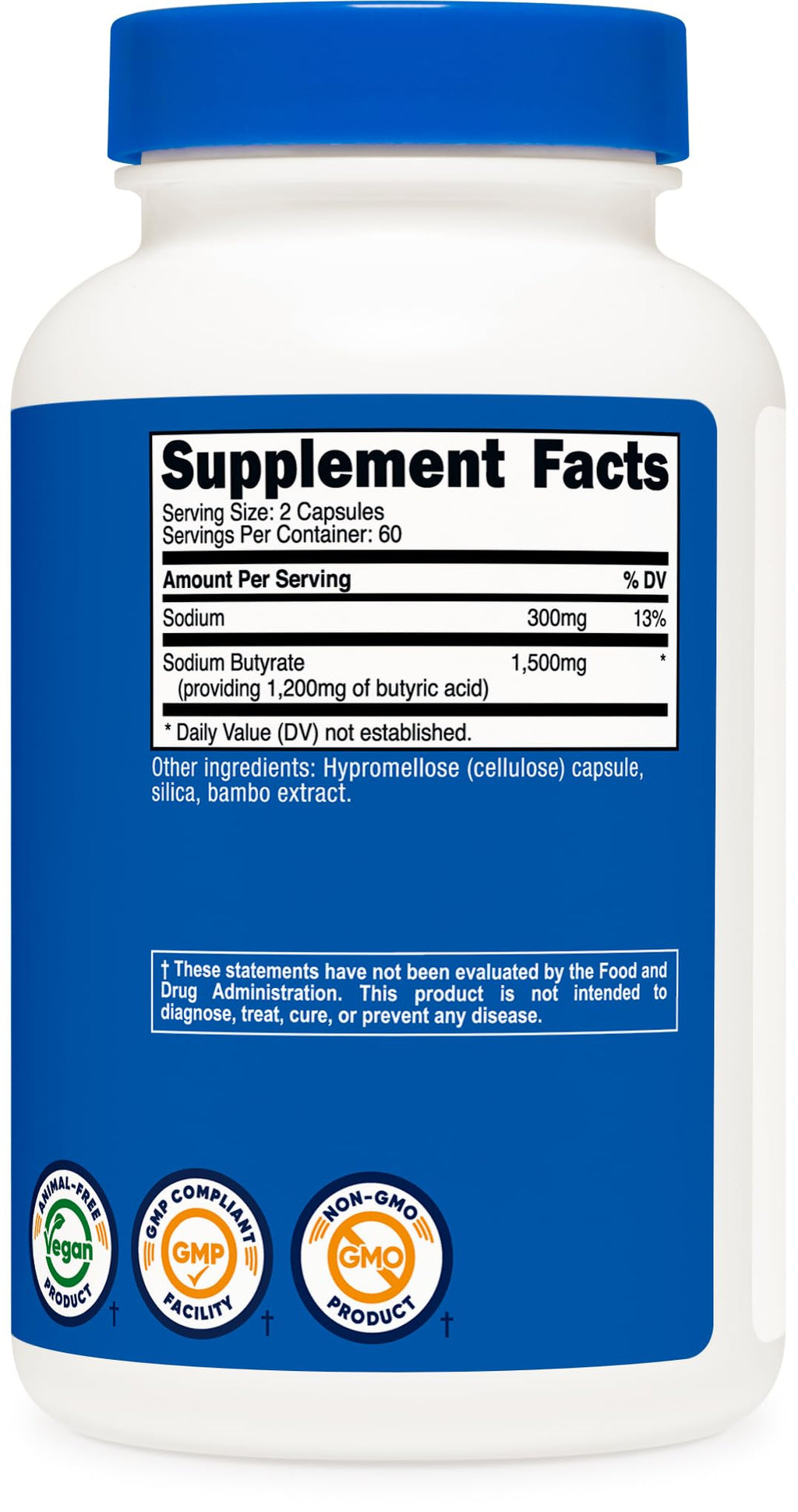 Nutricost Sodium Butyrate 1,500mg, 120 Capsules, 60 Servings Per Bottle