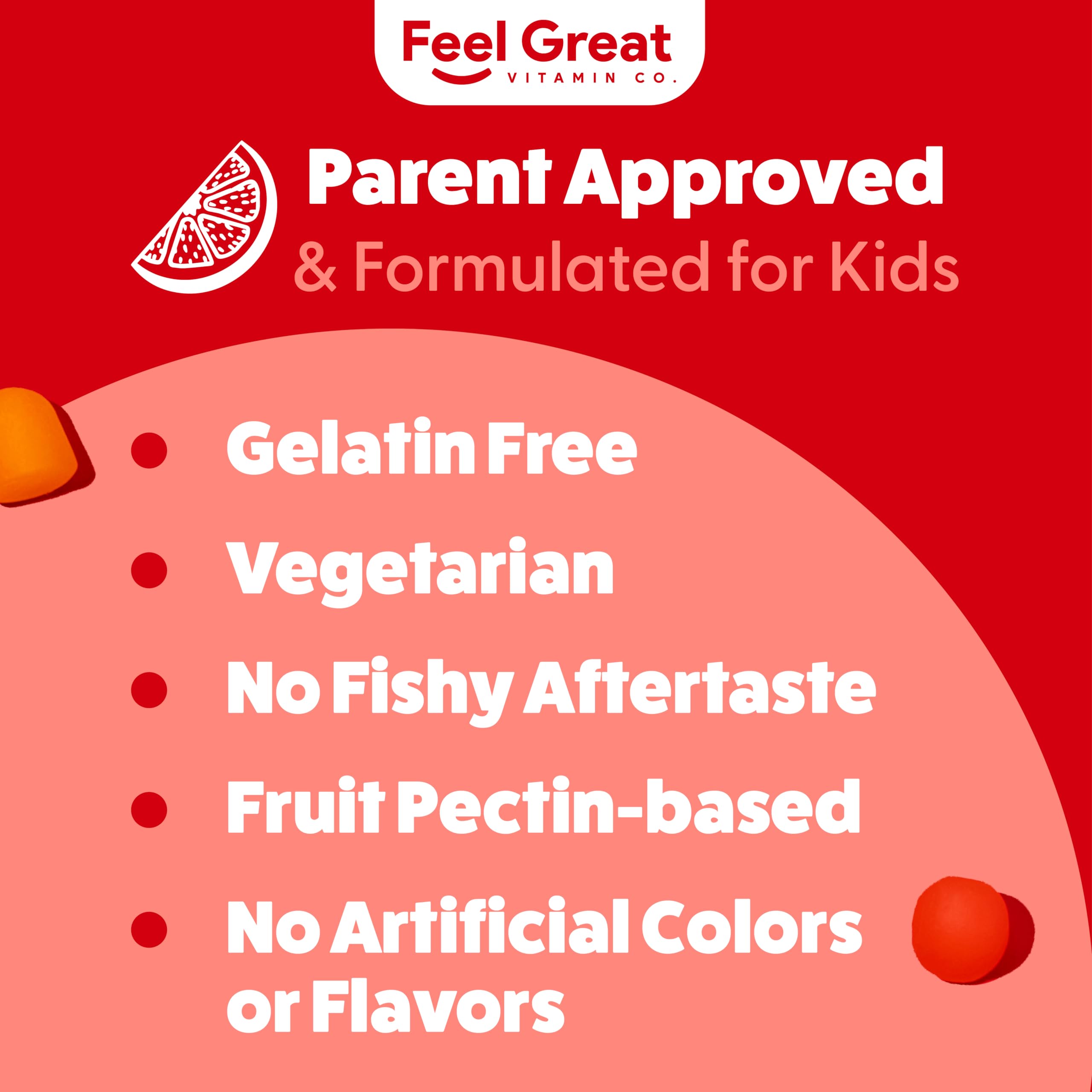 Feel Great Kids Omega 3 DHA Gummies, Plant-Based, No Fishy Taste, 60ct | Plant-Based DHA from Algae, Omega 3-6-9, Brain & Vision Support, Vegetarian, No Fishy Aftertaste