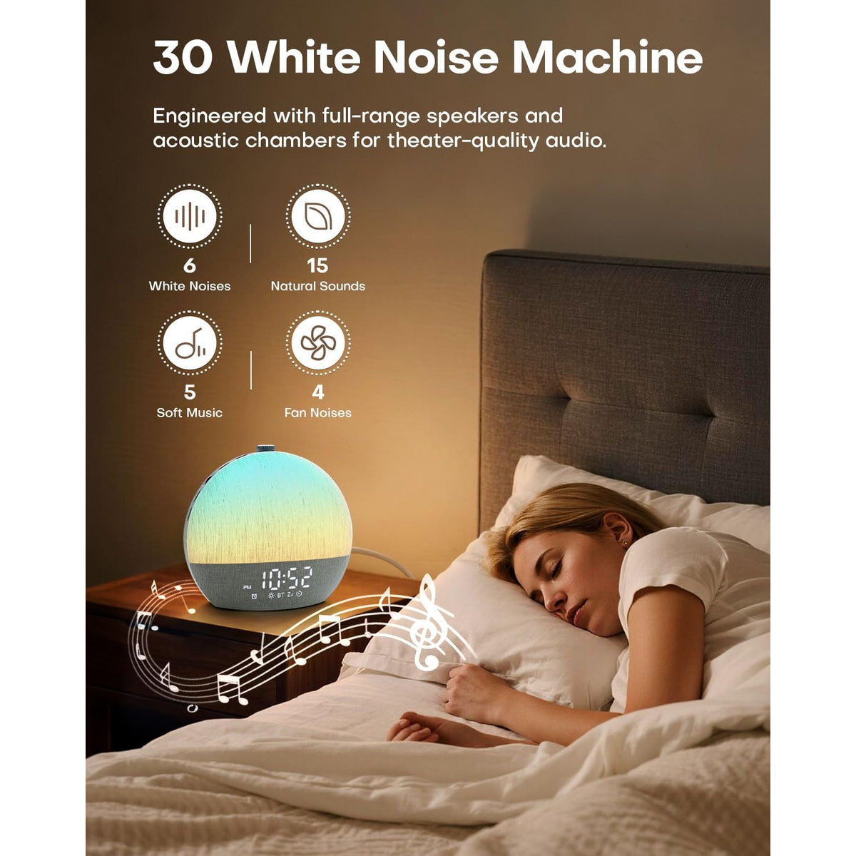 Sunrise Alarm Clock, White Noise Sound Machine, Sunlight Alarm Clocks for Bedrooms, 9 Natural Wake Up RGB Night Light, 30 Soothing Sounds for Heavy Sleepers, Baby, Kids, Adults