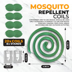 Mosquito Repellent Coils - Outdoor Use Reaches Up to 10 feet - Each Burns for 5-7 Hours (20 coils & 8 Coil Stands) for Patio Backyard