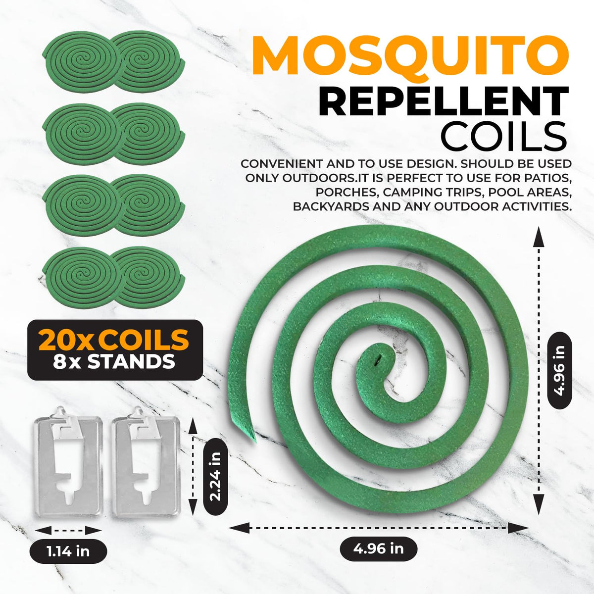 Mosquito Repellent Coils - Outdoor Use Reaches Up to 10 feet - Each Burns for 5-7 Hours (20 coils & 8 Coil Stands) for Patio Backyard