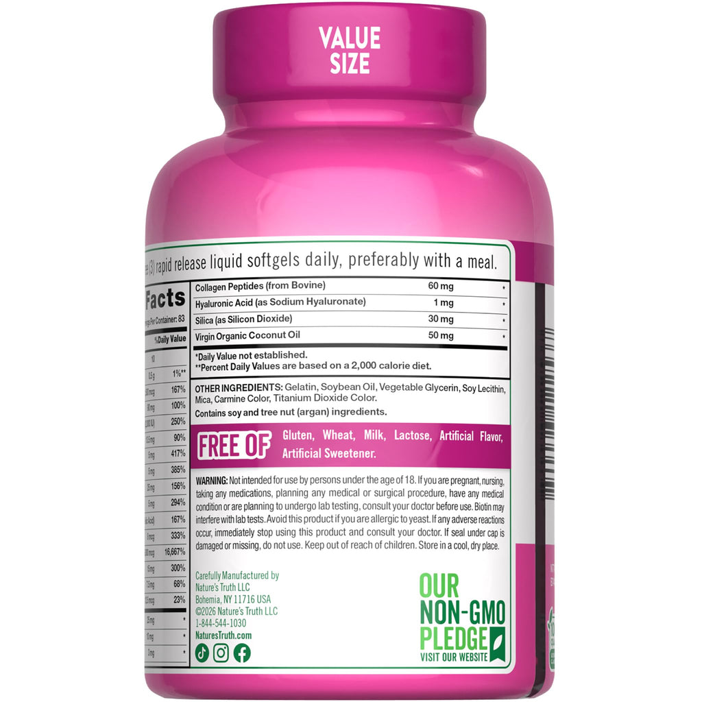 Nature's Truth Hair, Skin & Nails Vitamins | 5000mcg | 250 Softgels