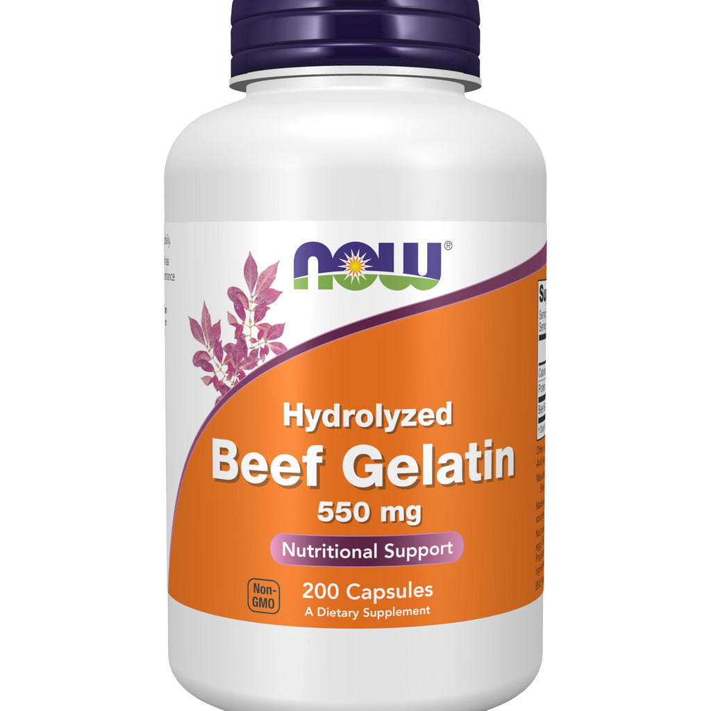 Buy now NOW Foods Supplements, Beef Gelatin 550 mg, Hydrolyzed, Nutritional Support, 200 Capsules at indiglob india