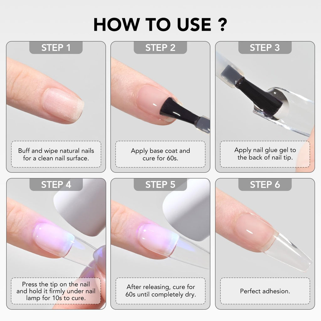 GAOY 4 Pcs 16ml Gel Nail Glue for Acrylic Nails Tips, Clear Glue Gel for Sheer Press ons for Long Lasting UV Light Cure DIY