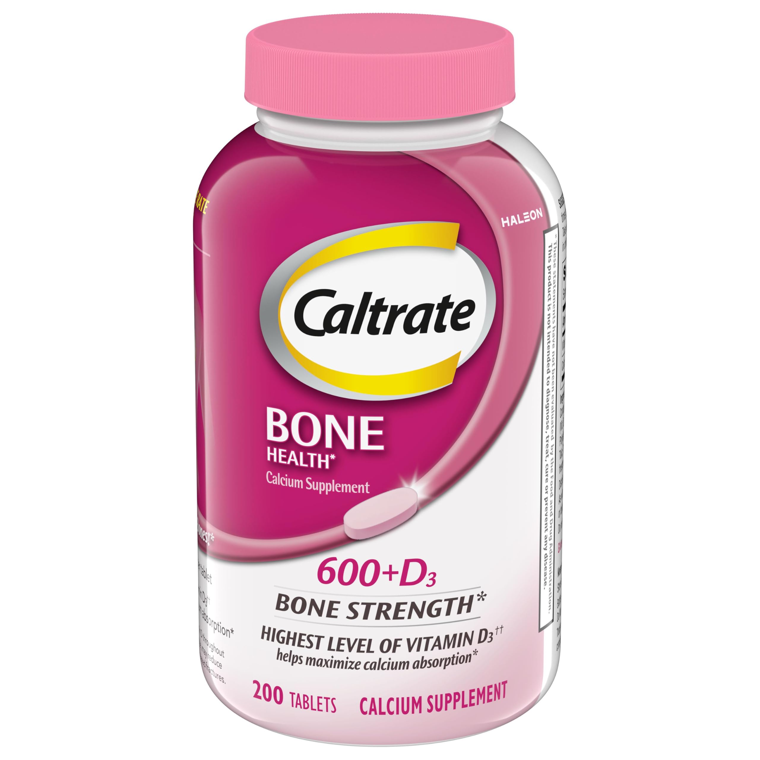 Caltrate 600 Plus D3 Vitamin D and Calcium Supplement Tablets, 200 Count | Highest Level of Vitamin D3, Maximizes Calcium Absorption to Support Strong Bones and Daily Function