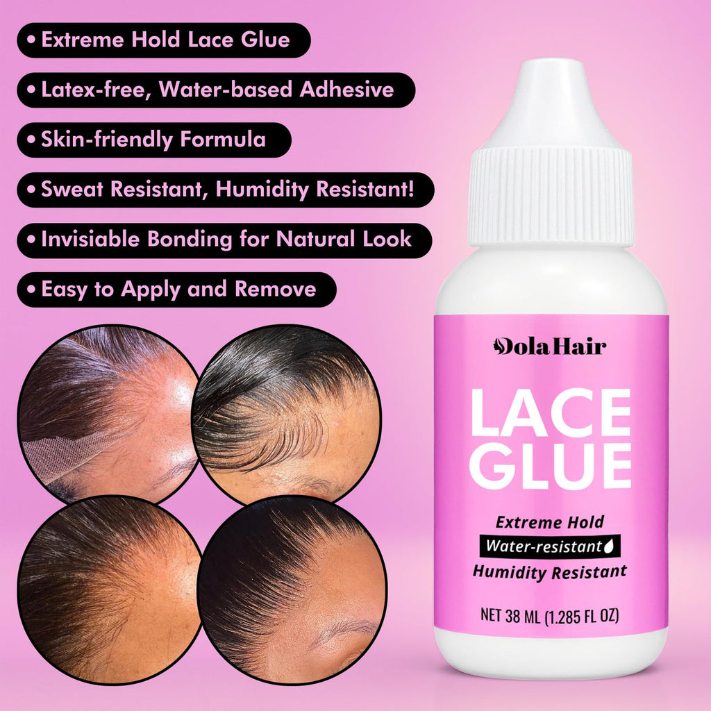 Extreme Hold Lace Glue for Wigs, Waterproof, Invisible Bonding, 1.285 Ounce 36pcs Lace Wig Tape Double Sided Waterproof Lace Front Tape(Glue-3pcs kit)