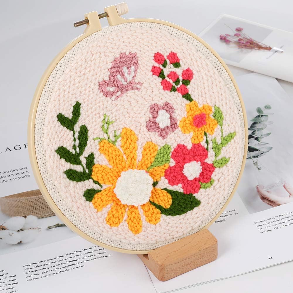 Buy now Pllieay Punch Needle Embroidery Starter Kits for Kids and Adults Beginners, Include Instructions, Punch Needle Fabric with Floral Pattern, Yarns, Embroidery Hoops and Threader Tools at indiglob india