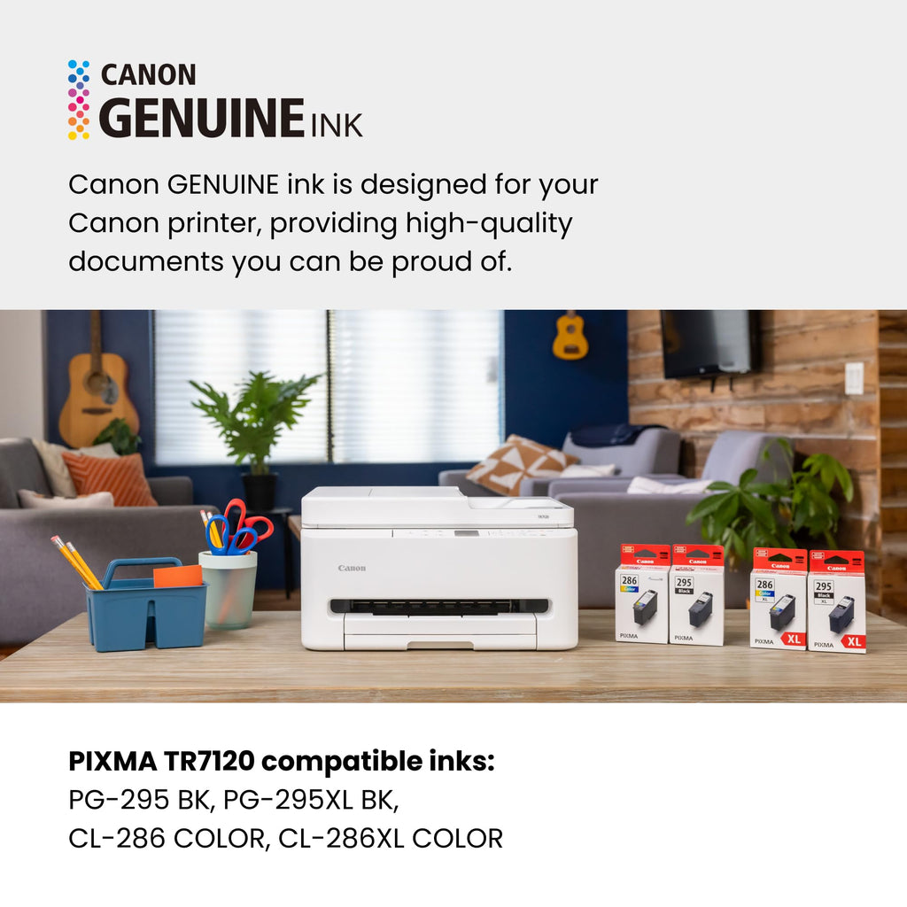 Canon PIXMA TR7120 Wireless Color Inkjet Printer, Duplex Printing, White – Home Printer with Copier/Scanner, Auto Document Feeder, Compact Design, Intuitive Control Panel