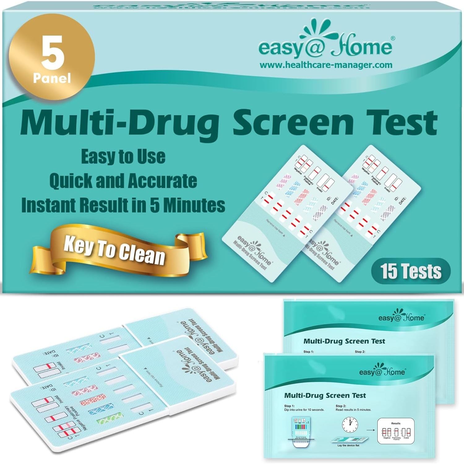 Buy now Easy@Home 5 Panel Urine Drug Test Kit [5 Pack] - THC/Marijuana, Cocaine, OPI/Opiates, AMP, BZO All Drugs Testing Strips in One Kit - at Home Use Screening Test with Results in 5 Mins #EDOAP-754 15 Count (Pack of 1) at indiglob india