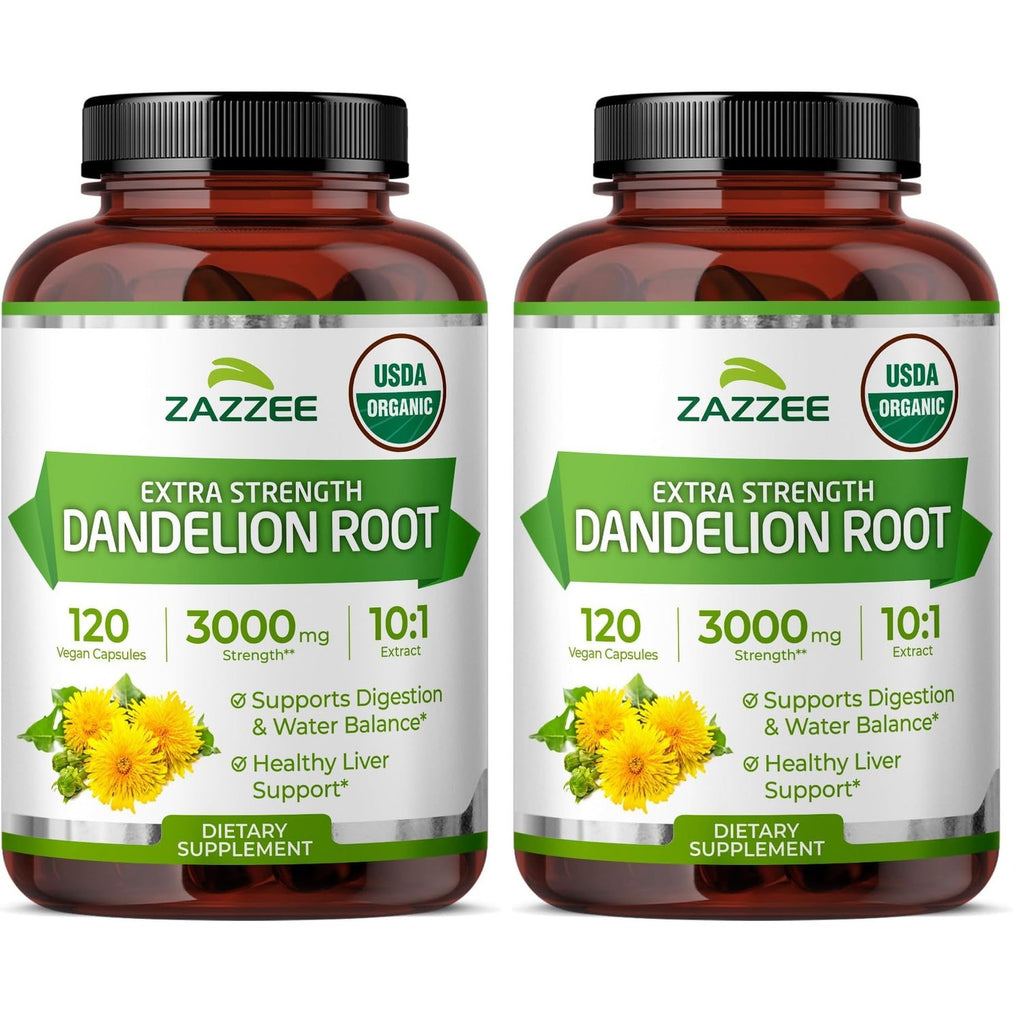Zazzee USDA Organic Dandelion Root 10:1 Extract, 180 Capsules | 6 Month Supply, Liver & Detox Support, Taraxacum Officinale, Organic Herbal Supplement, All-Natural, Non-GMO, Made in the USA