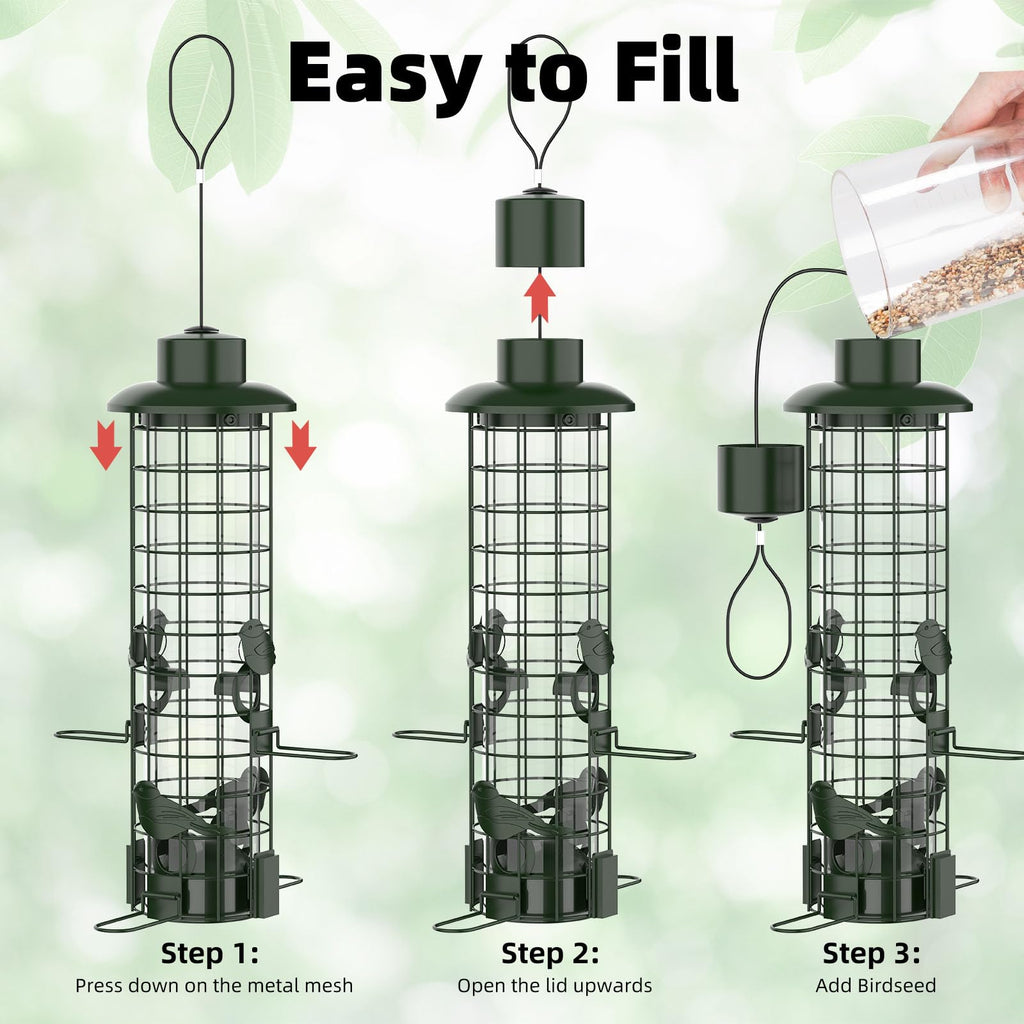 Squirrel Proof Bird Feeder,Metal Mesh Bird Feeders for Outdoors Hanging,Gravity Protection Squirrel Proof Wild Bird Feeders with Finch Cardinal Chickadee,3LB Large Capacity,Green