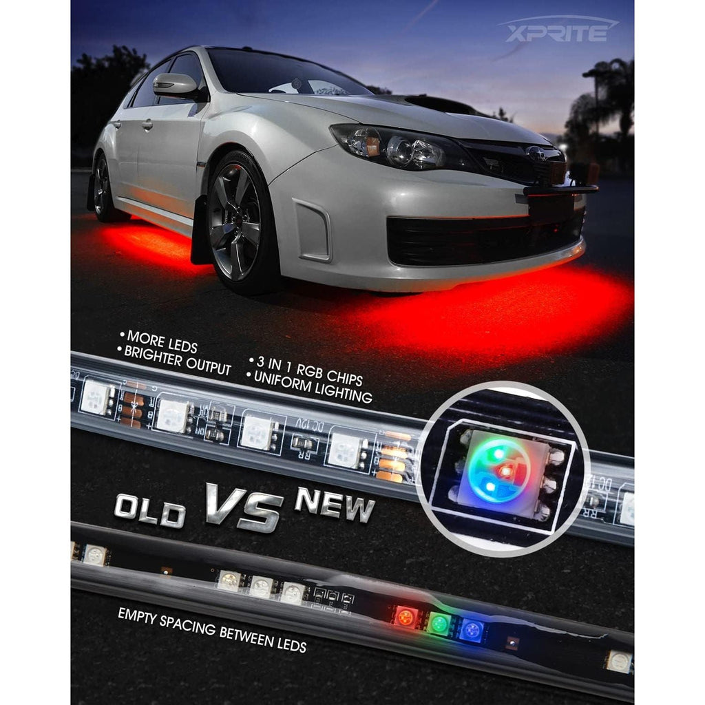 Buy now Xprite Car Underglow Neon Accent Strip Lights, 4 Pcs RGB 252 LEDs Underglow Kit with Sound Active Function Music Mode & Wireless Remote, Exterior Car Lights Underbody Lighting for Truck SUV Van at indiglob india