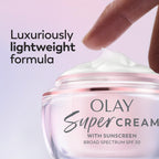 Olay Super Cream with Sunscreen SPF 30, Lightweight Face Moisturizer with Sun Protection, 5-in-1 Skin Care Benefits - Hydrating, Brightening, Firming - Niacinamide, Vitamin C, Collagen Peptide, 1.7 oz
